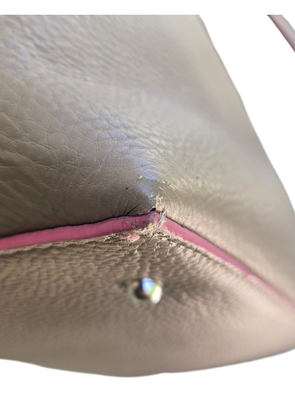 Lodis Taupe Pebbled Leather Work Tote With Pink Trim - Picture 8 of 12